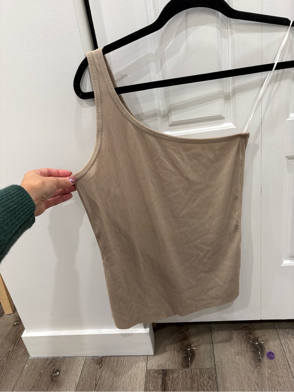 rag & bone One-Shoulder Ribbed Tank Top - Beige Taupe